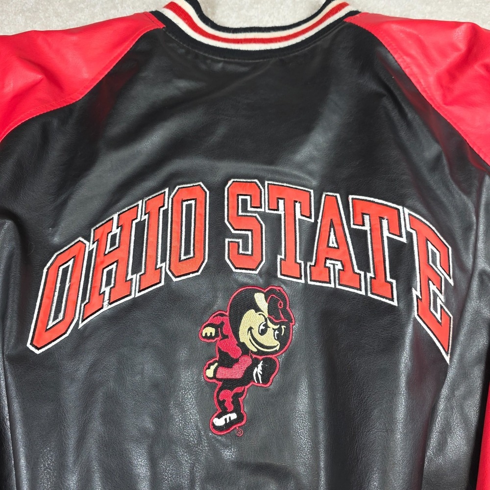 Steve & Barry's Ohio State Varsity Buckeyes Jacket Mens XL Black Red Leather Y2K